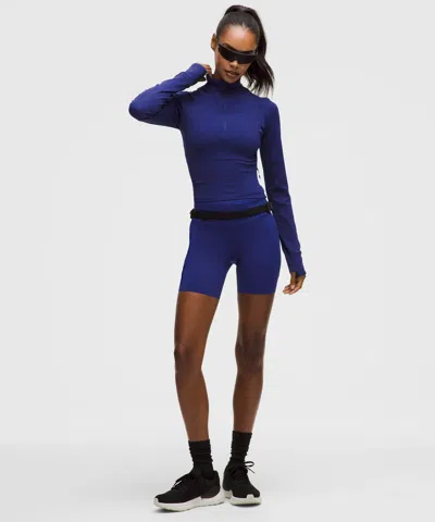 Lululemon It's Rulu Ribbed Cropped Half Zip In Blue