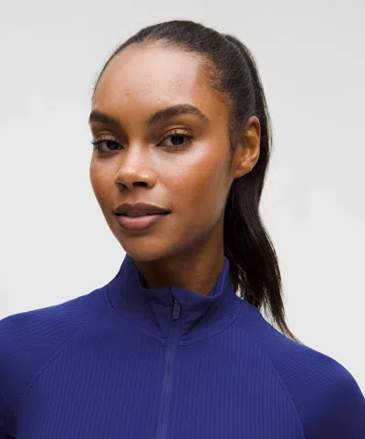 Lululemon It's Rulu Ribbed Cropped Half Zip In Blue