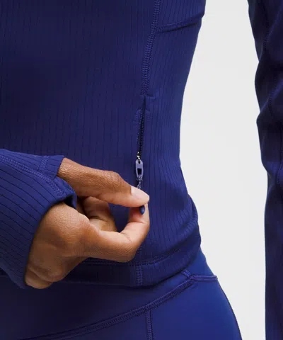 Lululemon It's Rulu Ribbed Cropped Half Zip In Blue