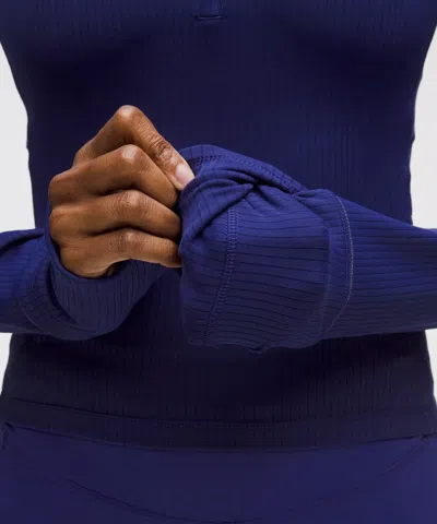 Lululemon It's Rulu Ribbed Cropped Half Zip In Blue