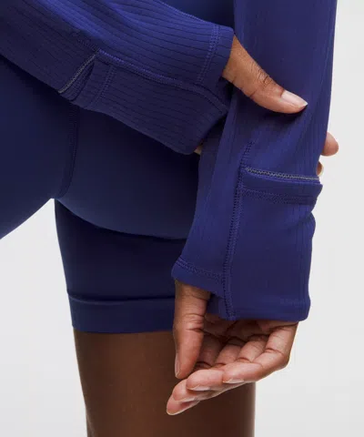 Lululemon It's Rulu Ribbed Cropped Half Zip In Blue
