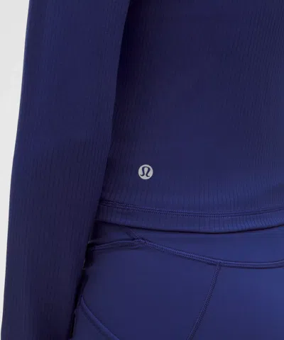 Lululemon It's Rulu Ribbed Cropped Half Zip In Blue