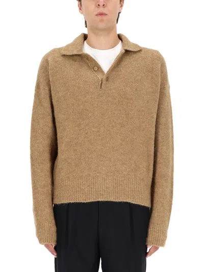 Ami Alexandre Mattiussi Ami Paris Grey Wool And Alpaca Polo Sweater Ami Paris In Brown