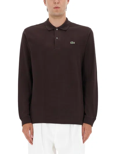Lacoste Polo With Logo In Brown