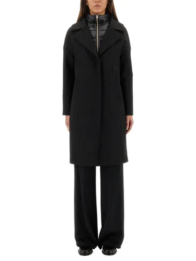 Herno Double-breasted Wool Coat Technical Bib In Black