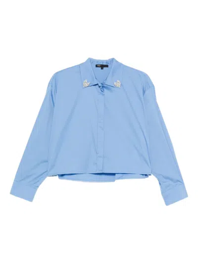 Maje Brooch-detail Blouse In Blue