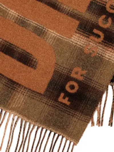 Diesel Check-pattern Fringed-edge Scarf In Brown