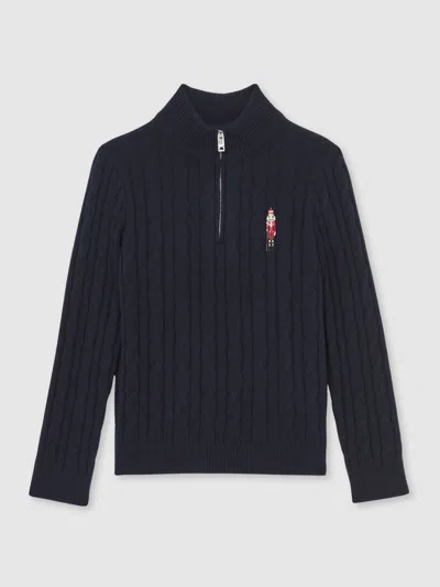 Reiss Navy Blue Nollaig Wool-blend Half-zip Nutcracker Jumper In Blue