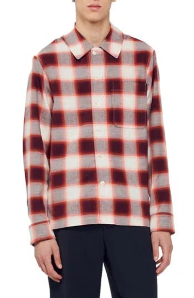 Sandro Check-pattern Button-up Shirt In Burgundy