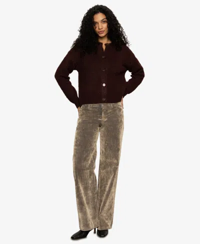 Sanctuary Boucle Crew Neck Cardigan In Dark Crimson In Burgundy