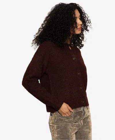 Sanctuary Boucle Crew Neck Cardigan In Dark Crimson In Burgundy