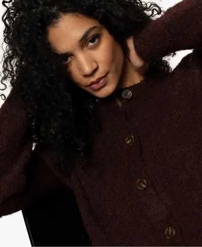 Sanctuary Boucle Crew Neck Cardigan In Dark Crimson In Burgundy
