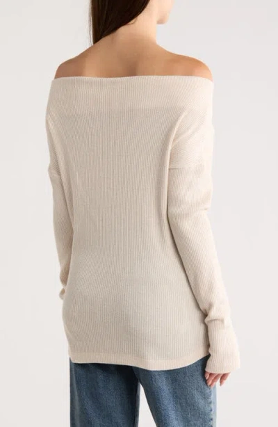 Renee C Off The Shoulder Long Sleeve Rib Knit Top In Neutral