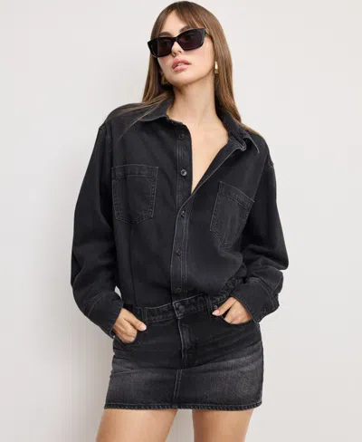 Good American Denim Shirt Dress Black389 In Black