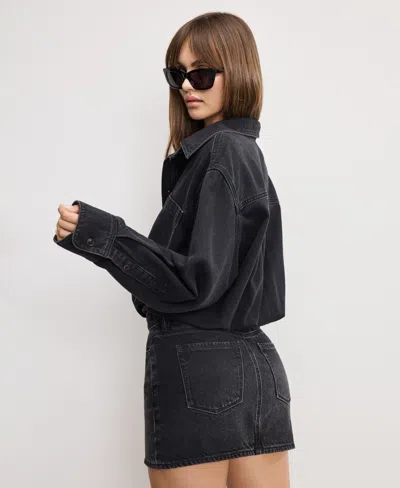Good American Denim Shirt Dress Black389 In Black