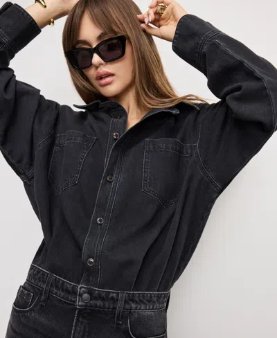 Good American Denim Shirt Dress Black389 In Black