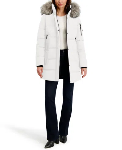 Nautica Women's Faux-fur-trim Hooded Puffer Coat In White