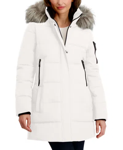 Nautica Women's Faux-fur-trim Hooded Puffer Coat In White