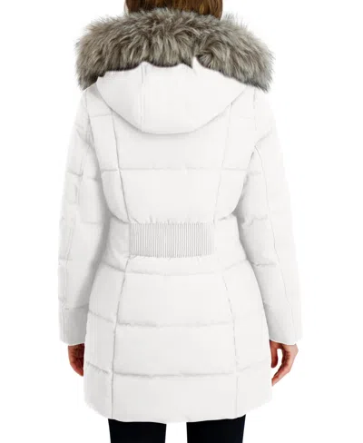 Nautica Women's Faux-fur-trim Hooded Puffer Coat In White