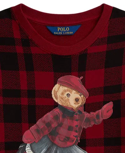Polo Ralph Lauren Ralph Lauren Plaid Polo Bear Fleece Sweatshirt In Burgundy