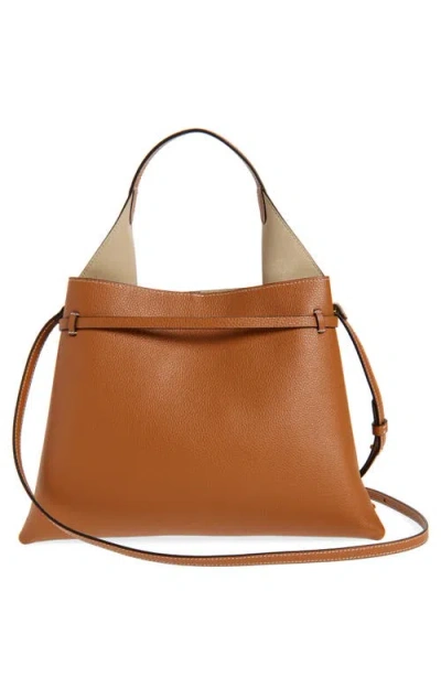 Ree Projects Mini Clare Belted Soft Pebble Grain Leather Tote In Brown