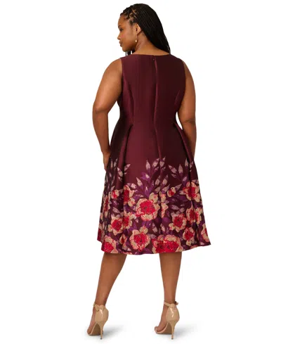 Adrianna Papell Plus Size Scoop Neck With Notch Midi Dress In Brown