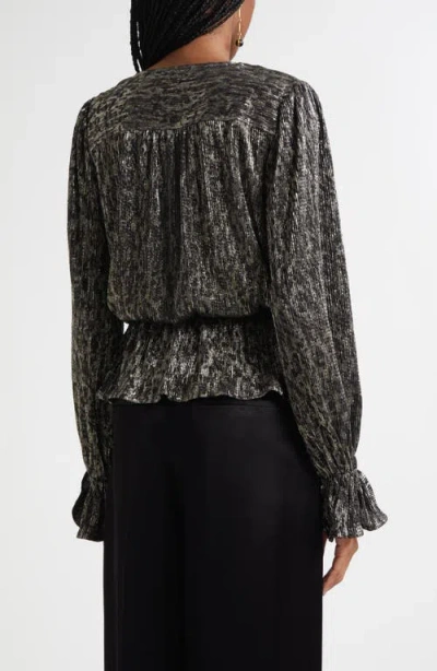 Ramy Brook Jean Pleated Metallic Peplum-hem Blouse In Black