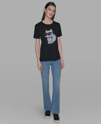 Karl Lagerfeld Women's Sequin Choupette Crewneck T-shirt In Blue