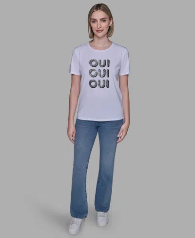 Karl Lagerfeld Women's Oui X3 Logo Detail T-shirt In White