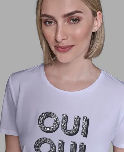 Karl Lagerfeld Women's Oui X3 Logo Detail T-shirt In White