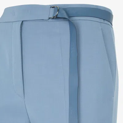 Fendi Blue Wool Gabardine Trousers In Blue