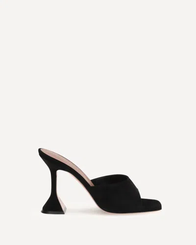 Amina Muaddi Black Calf Leather Bos Taurus Stiletto Heel Sandals In Black