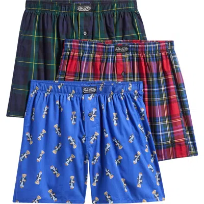 Polo Ralph Lauren Assorted 3-pack Holiday Woven Cotton Boxers In Multi