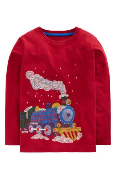 Mini Boden Kids' Superstitch Long Sleeve Cotton T-shirt In Red