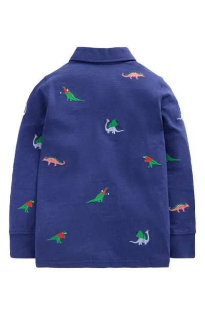 Mini Boden Kids' Embroidered Slub Polo In Blue