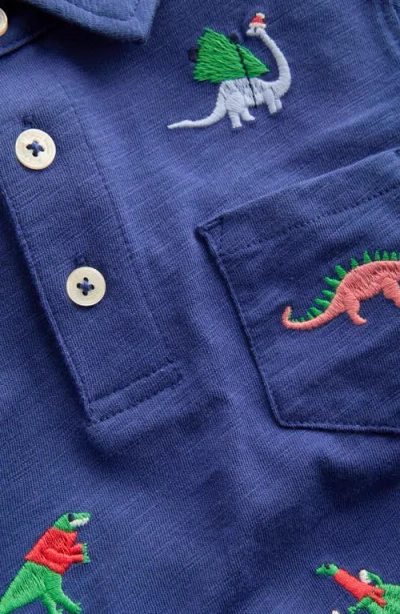 Mini Boden Kids' Embroidered Slub Polo In Blue