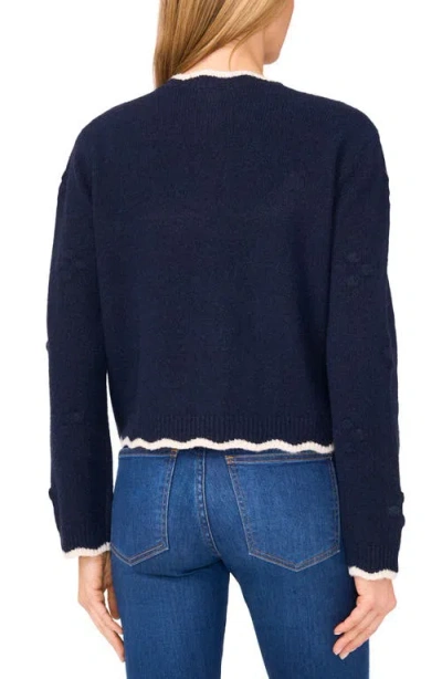 Cece Women's Scallop Edge Pom Knit Long Sleeves Cardigan In Blue