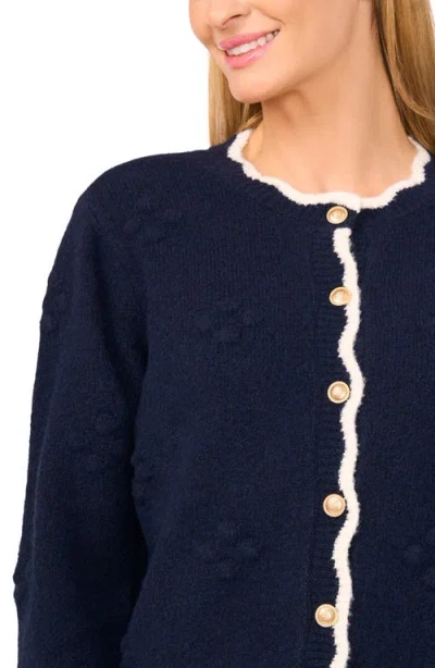 Cece Women's Scallop Edge Pom Knit Long Sleeves Cardigan In Blue