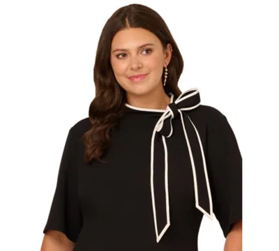 Adrianna Papell Plus Size Tie Neck Flounce Dress In Black