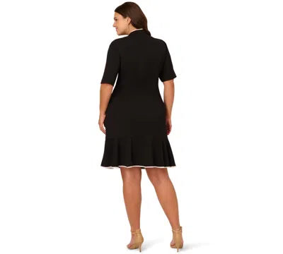 Adrianna Papell Plus Size Tie Neck Flounce Dress In Black