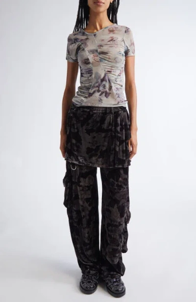 Collina Strada Serpentine Short Sleeve Ruched Mesh Top In Multi