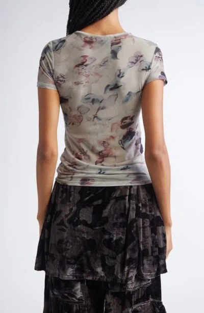 Collina Strada Serpentine Short Sleeve Ruched Mesh Top In Multi