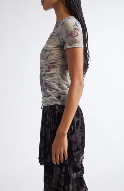 Collina Strada Serpentine Short Sleeve Ruched Mesh Top In Multi