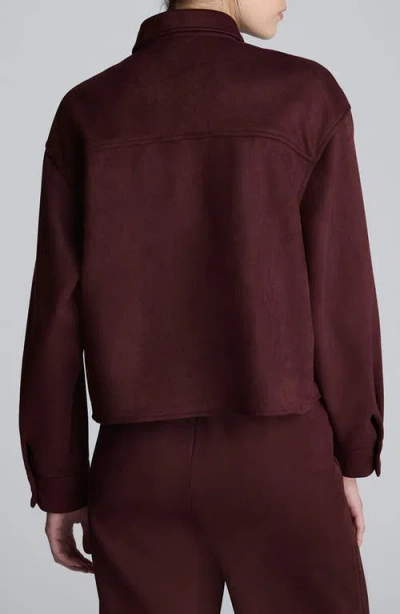 Kenneth Cole Faux Suede Button Front Cropped Knit Shirt In Burgundy