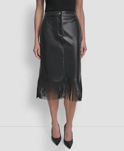 Dkny Women's Fringe Midi Skirt In Black