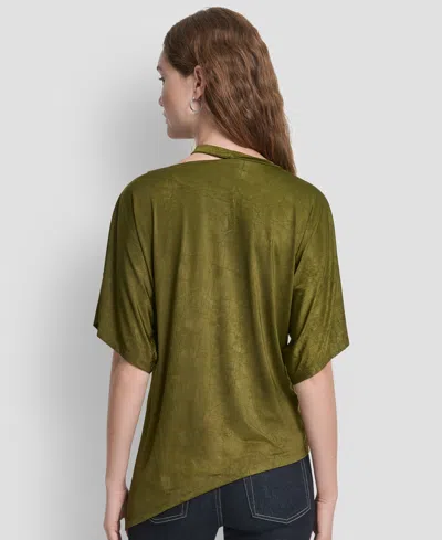 Dkny Women's Short Sleeve Grommet Detail Cutout Top In Green