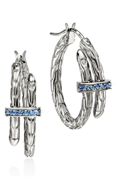 John Hardy Sterling Silver Spear Blue Sapphire Coil Hoop Earrings In Silver