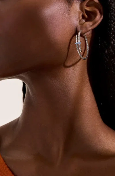 John Hardy Sterling Silver Spear Blue Sapphire Coil Hoop Earrings In Silver