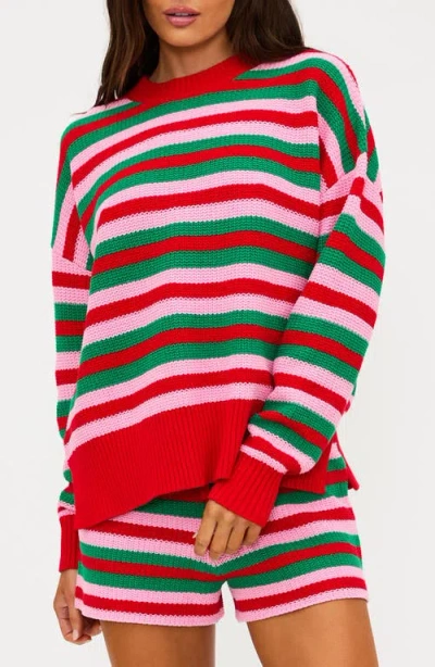 Beach Riot Callie Sweater In Ruby Stripe In Multi