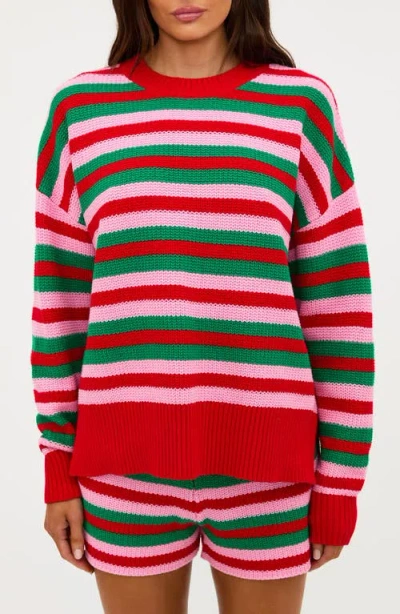 Beach Riot Callie Sweater In Ruby Stripe In Multi